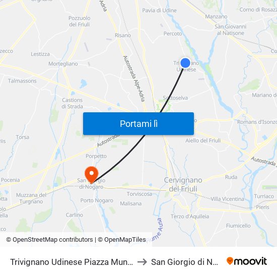 Trivignano Udinese Piazza Municipio 8 to San Giorgio di Nogaro map