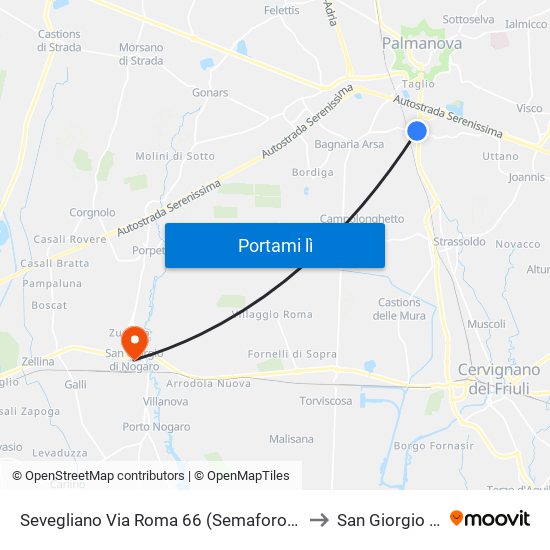 Sevegliano Via Roma 66 (Semaforo Sr352, Direzione Udine) to San Giorgio di Nogaro map