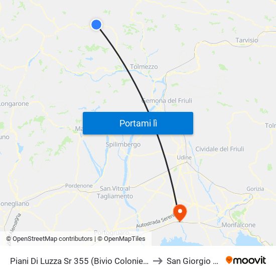 Piani Di Luzza Sr 355 (Bivio Colonie, Direzione Sappada) to San Giorgio di Nogaro map