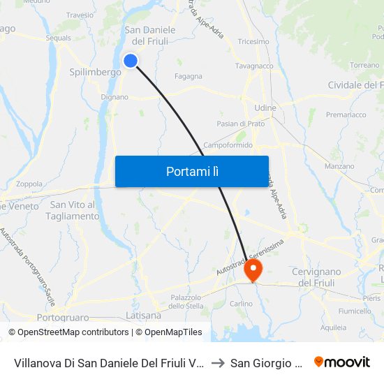 Villanova Di San Daniele Del Friuli Via Giacomo Bernè 3 to San Giorgio di Nogaro map