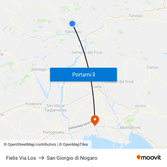 Fielis Via Los to San Giorgio di Nogaro map