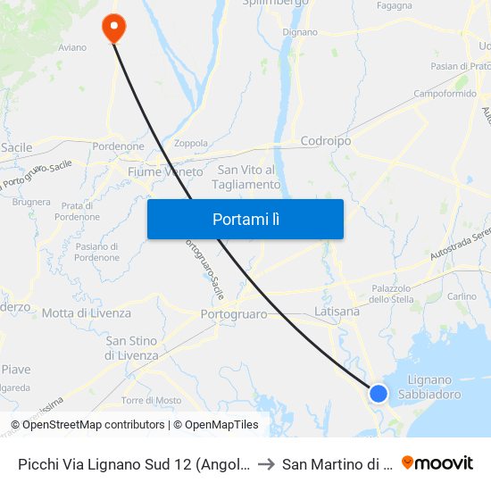 Picchi Via Lignano Sud 12 (Angolo Via Del Pescatore) to San Martino di Campagna map