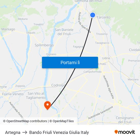 Artegna to Bando Friuli Venezia Giulia Italy map