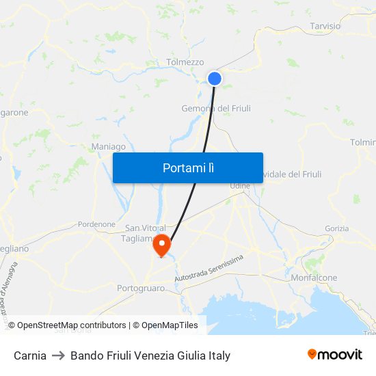 Carnia to Bando Friuli Venezia Giulia Italy map