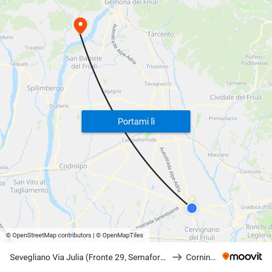 Sevegliano Via Julia (Fronte 29, Semaforo Sr352 Direzione Ud to Cornino Italy map