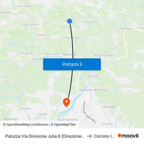 Paluzza Via Divisione Julia 8 (Direzione Timau) to Cornino Italy map