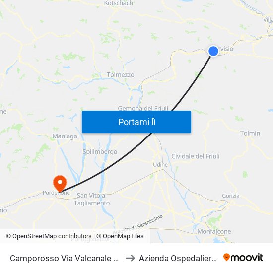 Camporosso Via Valcanale (Angolo Via Monte Nero, Dir. Udine) to Azienda Ospedaliera Santa Maria Degli Angeli map