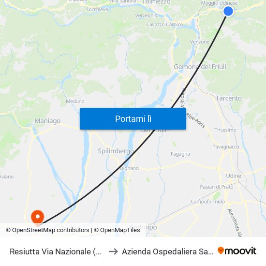 Resiutta Via Nazionale (Bivio Strada Statale 13) to Azienda Ospedaliera Santa Maria Degli Angeli map