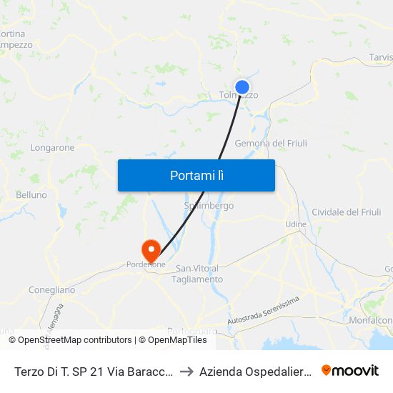 Terzo Di T. SP 21 Via Baracca Km 4 (Dir.Tolmezzo), Imponzaso to Azienda Ospedaliera Santa Maria Degli Angeli map