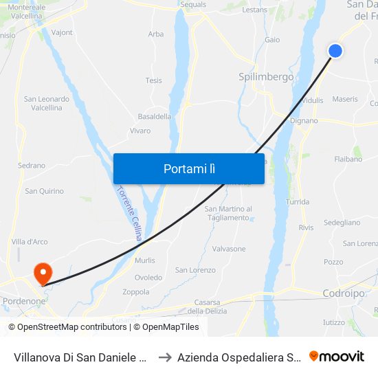 Villanova Di San Daniele Del Friuli Via Nazionale 55 to Azienda Ospedaliera Santa Maria Degli Angeli map