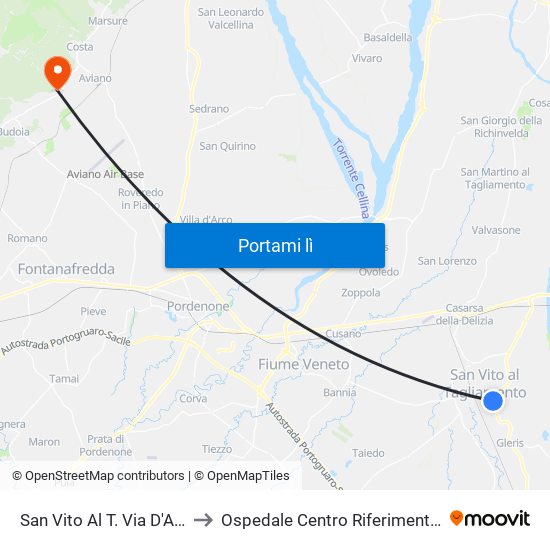 San Vito Al T. Via D'Assini Fr 10 to Ospedale Centro Riferimento Oncologico map