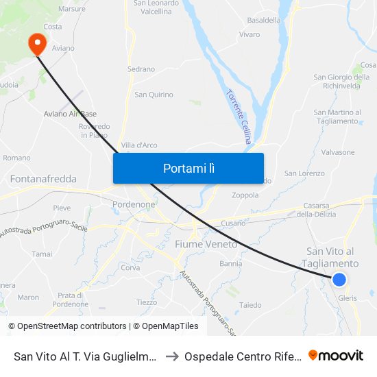 San Vito Al T. Via Guglielmo Oberdan 65 (Caserma) to Ospedale Centro Riferimento Oncologico map