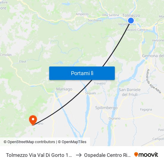 Tolmezzo Via Val Di Gorto 100 (Centrale Enel, Direz. Udine) to Ospedale Centro Riferimento Oncologico map