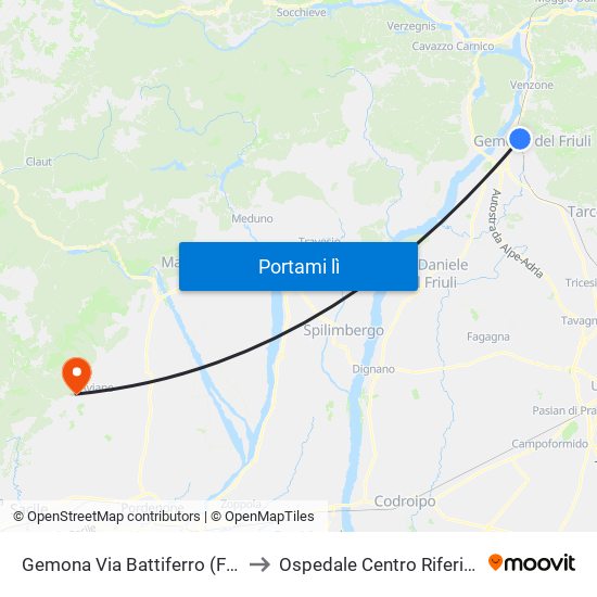 Gemona Via Battiferro (Fronte 18, Ospedale) to Ospedale Centro Riferimento Oncologico map