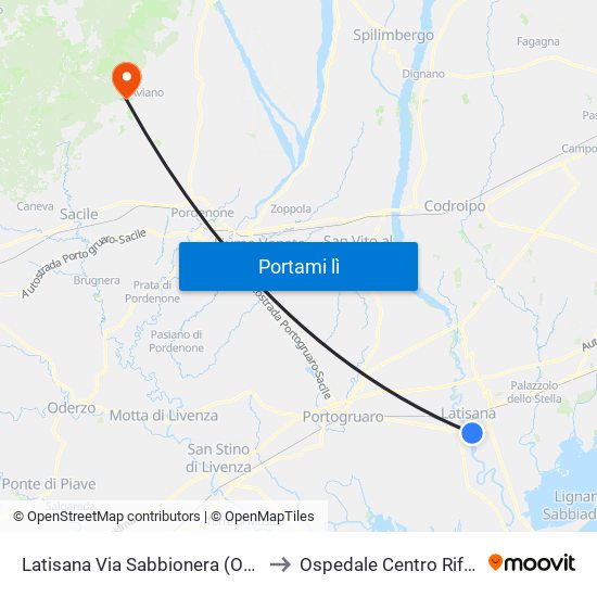 Latisana Via Sabbionera (Ospedale, Direzione Lignano) to Ospedale Centro Riferimento Oncologico map