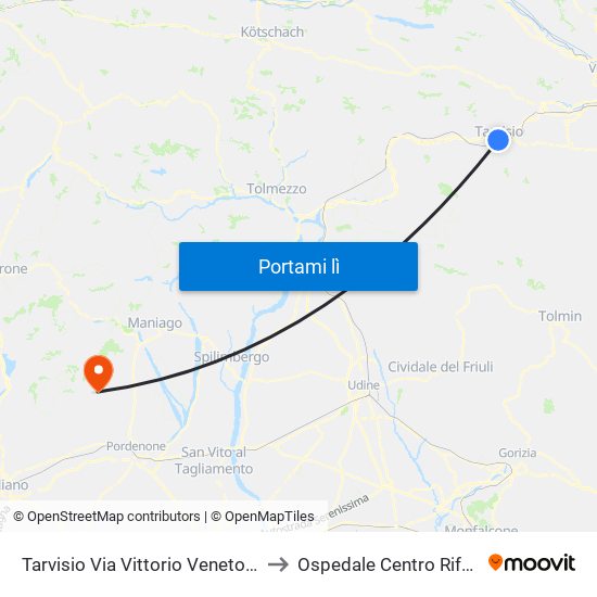 Tarvisio Via Vittorio Veneto (Fronte 90, Autostazione) to Ospedale Centro Riferimento Oncologico map