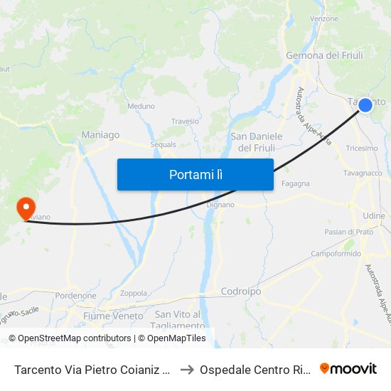 Tarcento Via Pietro Coianiz 2(Distretto Sanitario, Dir.Coia) to Ospedale Centro Riferimento Oncologico map