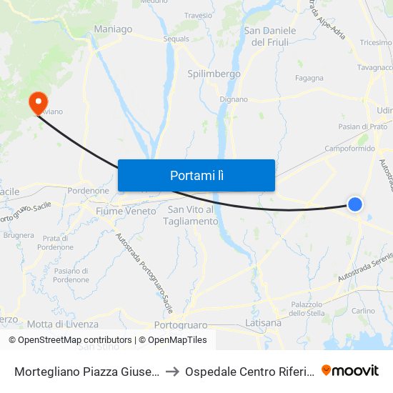 Mortegliano Piazza Giuseppe Verdi 4 (Chiesa) to Ospedale Centro Riferimento Oncologico map