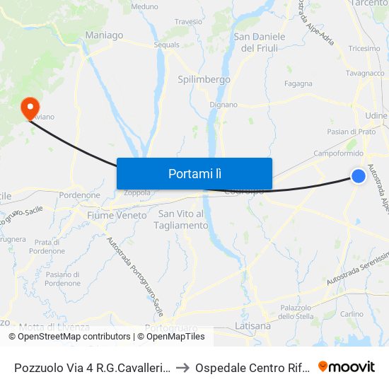 Pozzuolo Via 4 R.G.Cavalleria (Fr.Parco Rose, Dir.Udine) to Ospedale Centro Riferimento Oncologico map