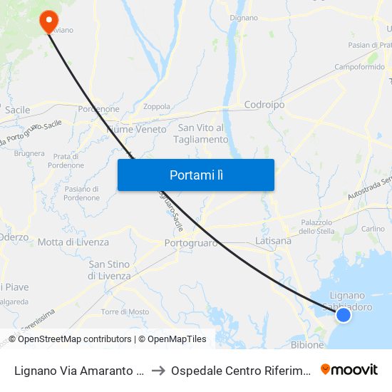 Lignano Via Amaranto (Autostazione) to Ospedale Centro Riferimento Oncologico map