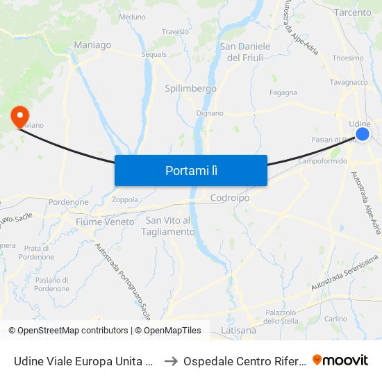 Udine Viale Europa Unita 99 (Fronte Stazione Fs) to Ospedale Centro Riferimento Oncologico map