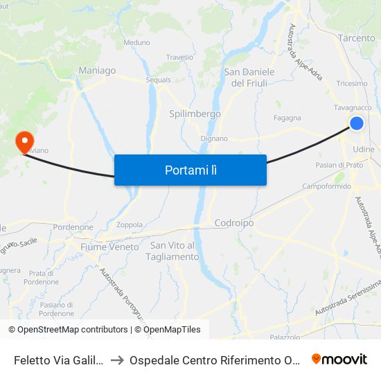 Feletto Via Galileo 72 to Ospedale Centro Riferimento Oncologico map