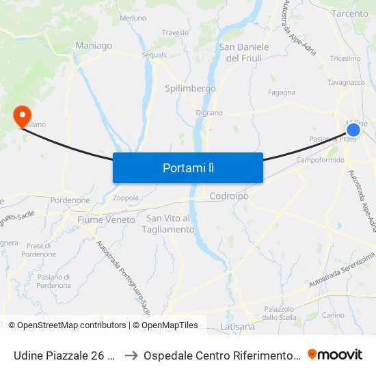 Udine Piazzale 26 Luglio 25 to Ospedale Centro Riferimento Oncologico map