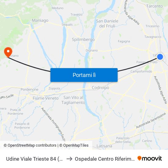 Udine Viale Trieste 84 (Angolo Via Pola) to Ospedale Centro Riferimento Oncologico map