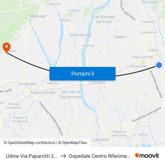 Udine Via Paparotti 21 (Art Hotel) to Ospedale Centro Riferimento Oncologico map