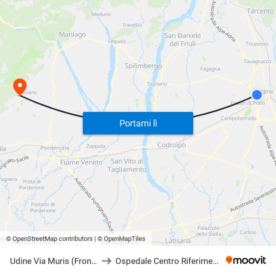 Udine Via Muris (Fronte Stringher) to Ospedale Centro Riferimento Oncologico map