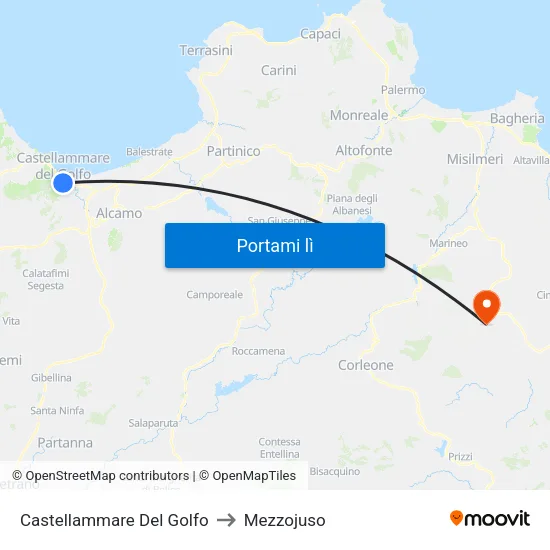 Castellammare Del Golfo to Mezzojuso map
