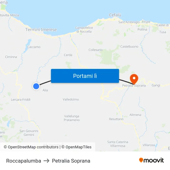Roccapalumba to Petralia Soprana map
