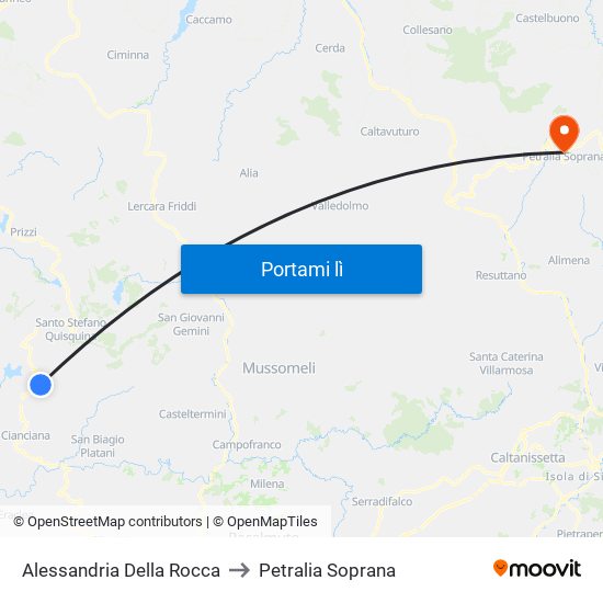 Alessandria Della Rocca to Petralia Soprana map
