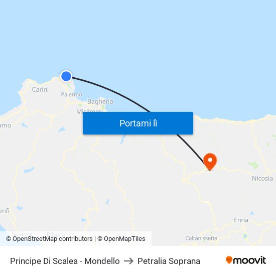 Principe Di Scalea - Mondello to Petralia Soprana map