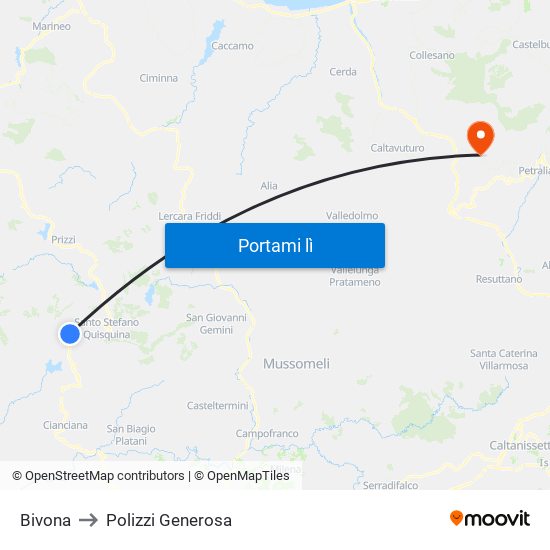 Bivona to Polizzi Generosa map