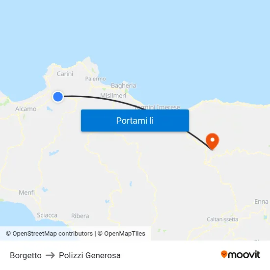 Borgetto to Polizzi Generosa map