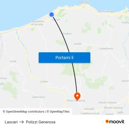 Lascari to Polizzi Generosa map