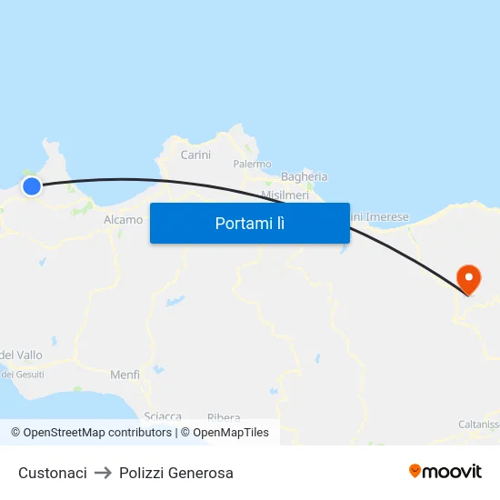 Custonaci to Polizzi Generosa map
