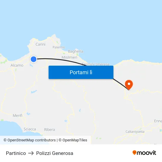 Partinico to Polizzi Generosa map
