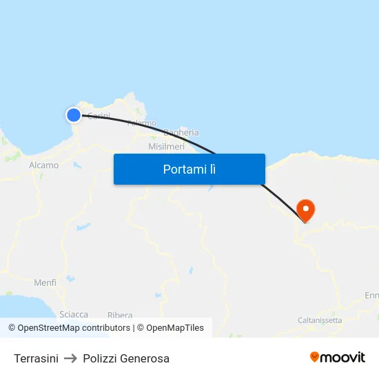 Terrasini to Polizzi Generosa map