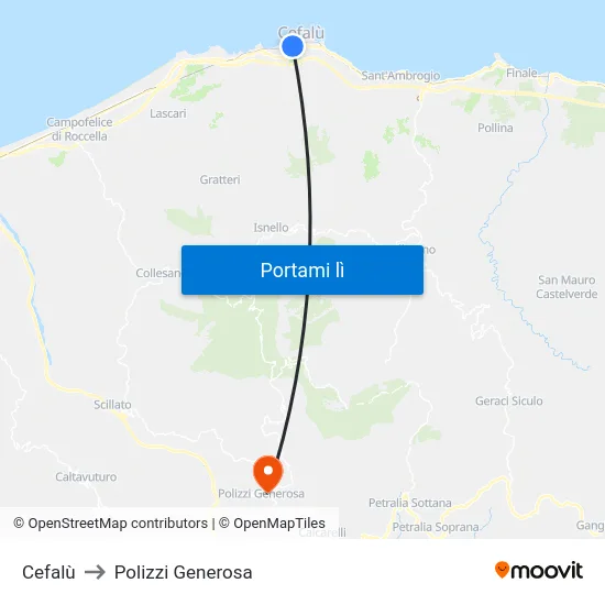 Cefalù to Polizzi Generosa map