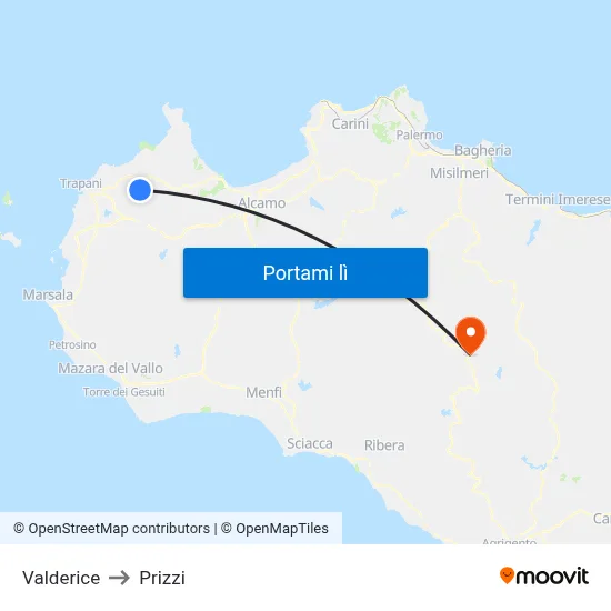 Valderice to Prizzi map