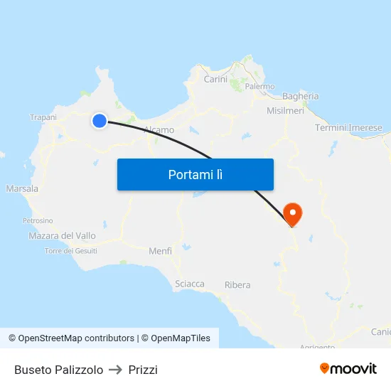 Buseto Palizzolo to Prizzi map