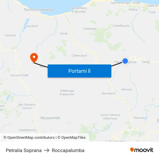 Petralia Soprana to Roccapalumba map