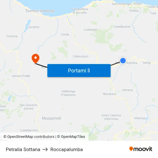 Petralia Sottana to Roccapalumba map