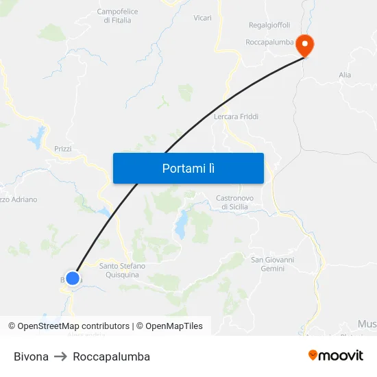 Bivona to Roccapalumba map