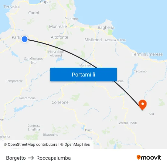 Borgetto to Roccapalumba map