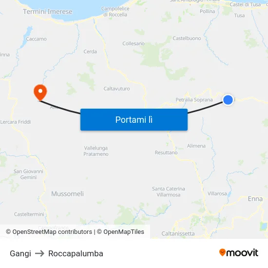 Gangi to Roccapalumba map