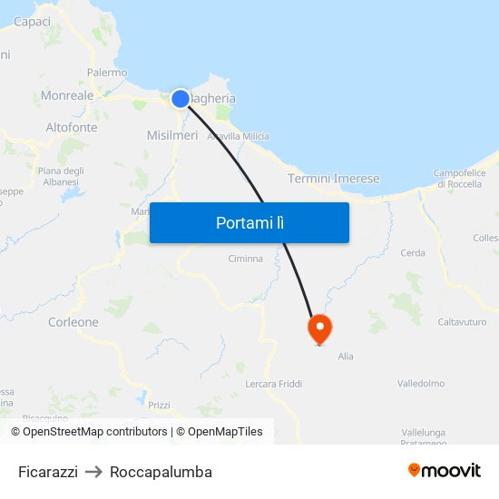 Ficarazzi to Roccapalumba map