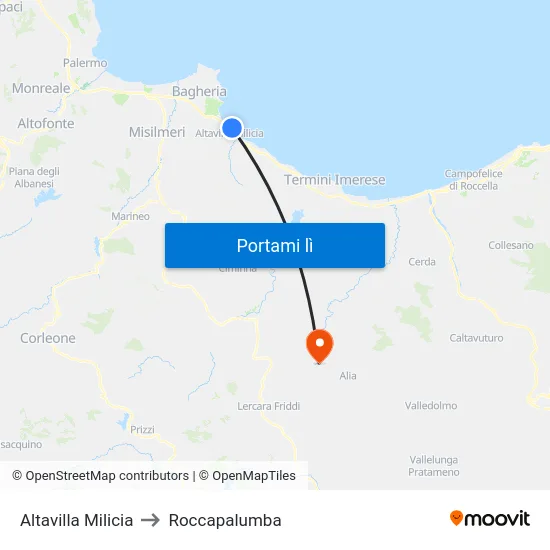 Altavilla Milicia to Roccapalumba map